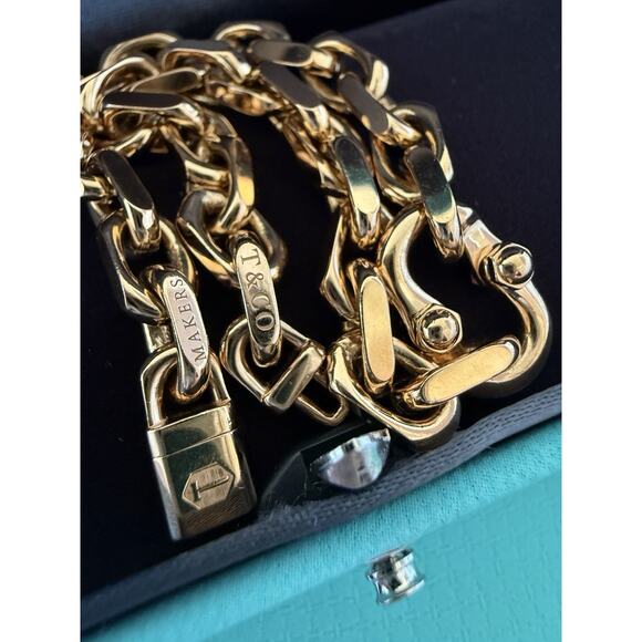 NEW Tiffany Co SOLID 18k Rose Gold Makers Heavy Chain Bracelet Sz LARGE Receipt* - Picture 10 of 16